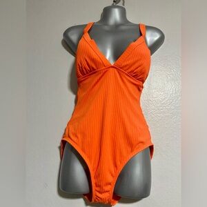Shade and Shore Vibrant Orange One-Piece Swimsuit size Small.